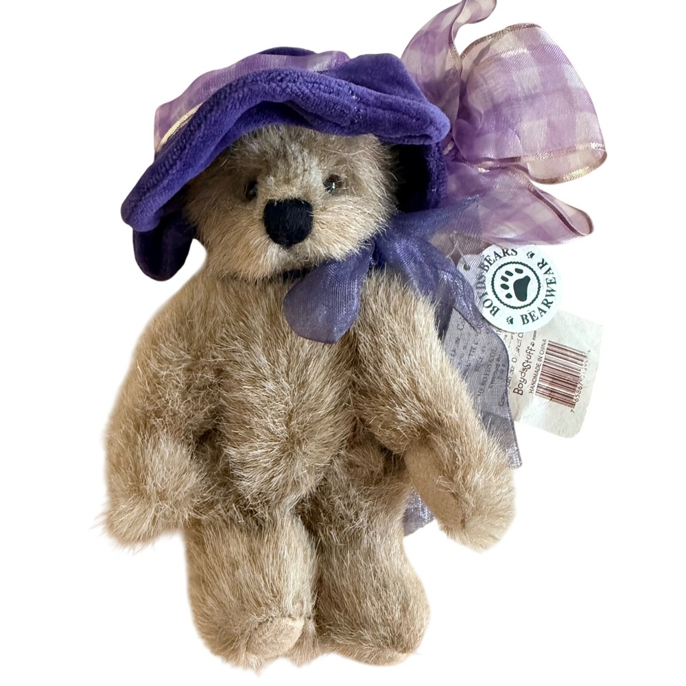 Boyds Bears T.J.'s Best Dressed Purple Hat Teddy Bear Plush 6 inch Tan 1998